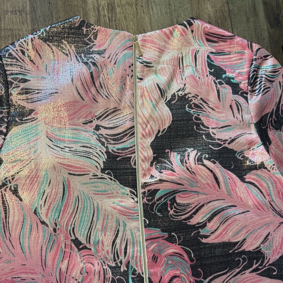 Kate Spade New York Regal Plumes Metallic Feather Print Pink Shift Dress - Picture 10 of 14